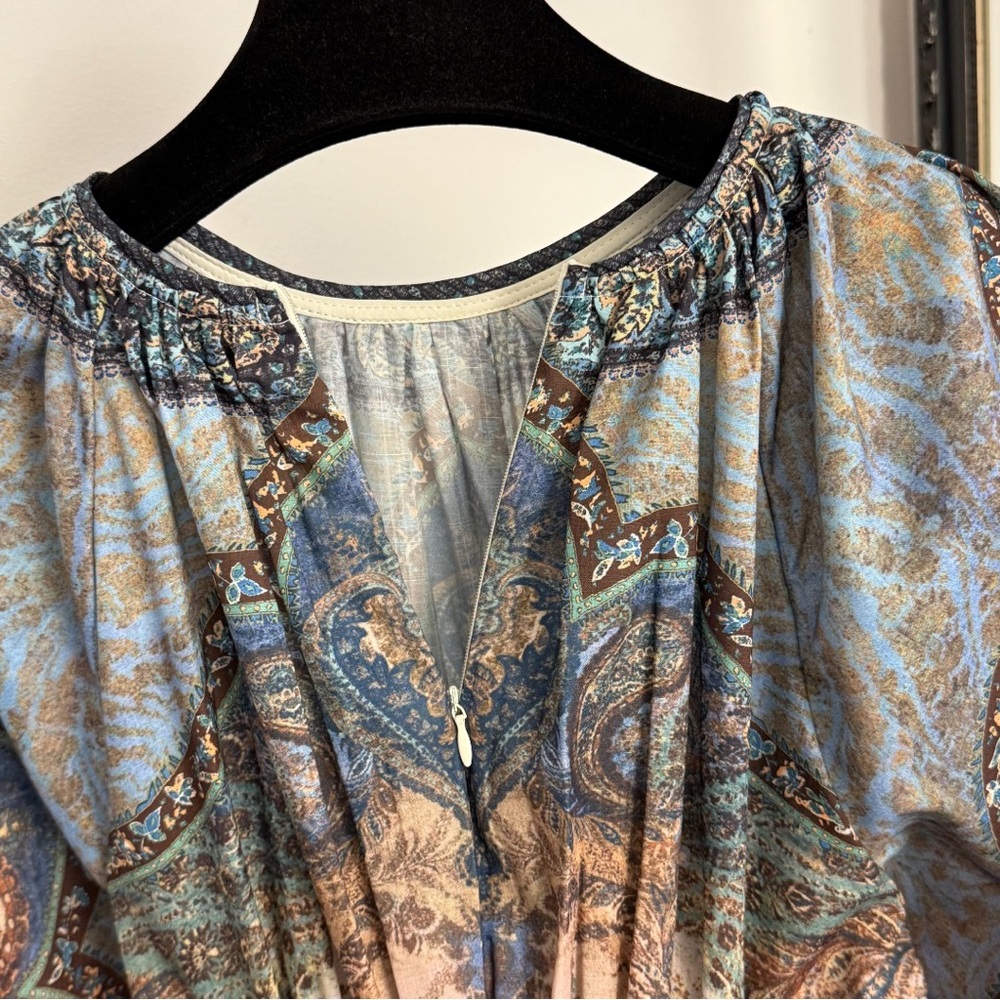 zimmermann Paisley Printed Long Sleeve Mini Dress - Blue/Brown - Picture 6 of 6